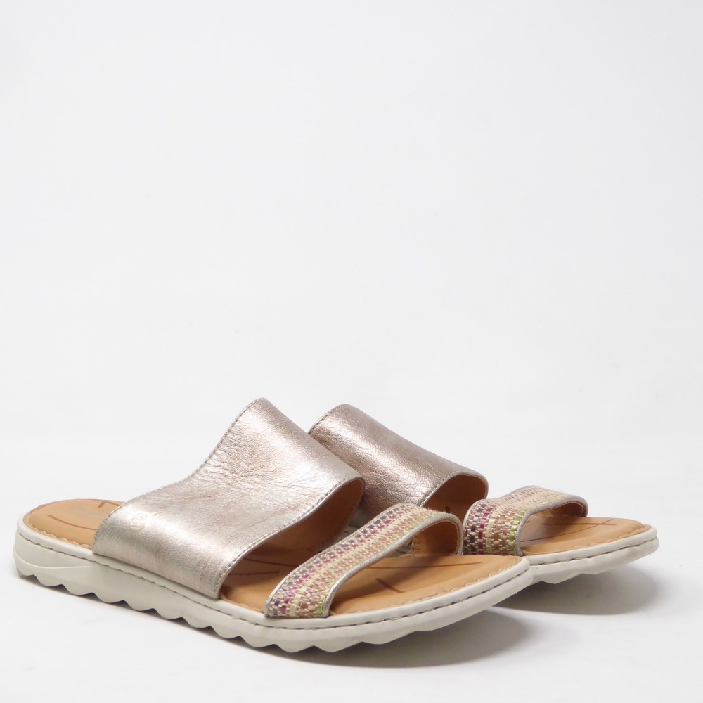Born Shore Women Sandals Champagne Metallic Woven Slide 9M - Picture 4 of 9
